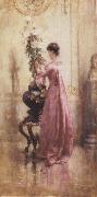 Eugene Joors Woman with Chrysanthemums oil painting artist